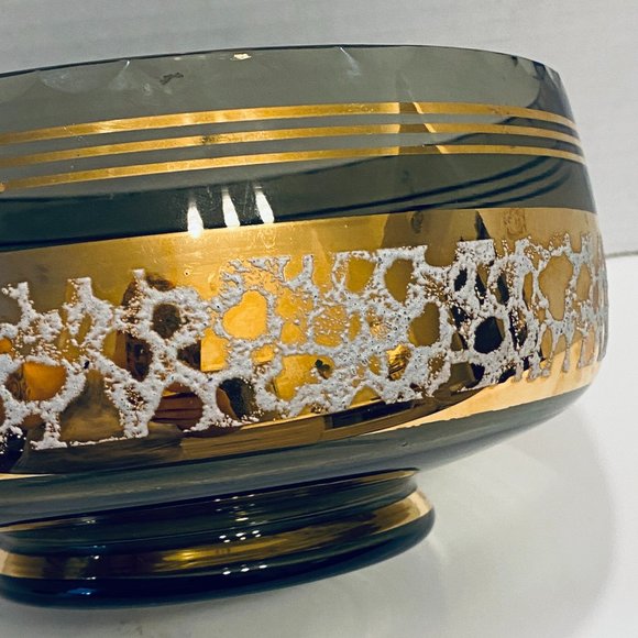 Vintage Smoked Glass and Gold Accents Bowl Mid-Century - Picture 2 of 6